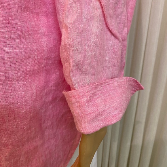 Lilly Pulitzer Linen Deanna Popover Blouse Pink Sunset Hi-Low Shirt Tail Size 12 - Picture 5 of 15